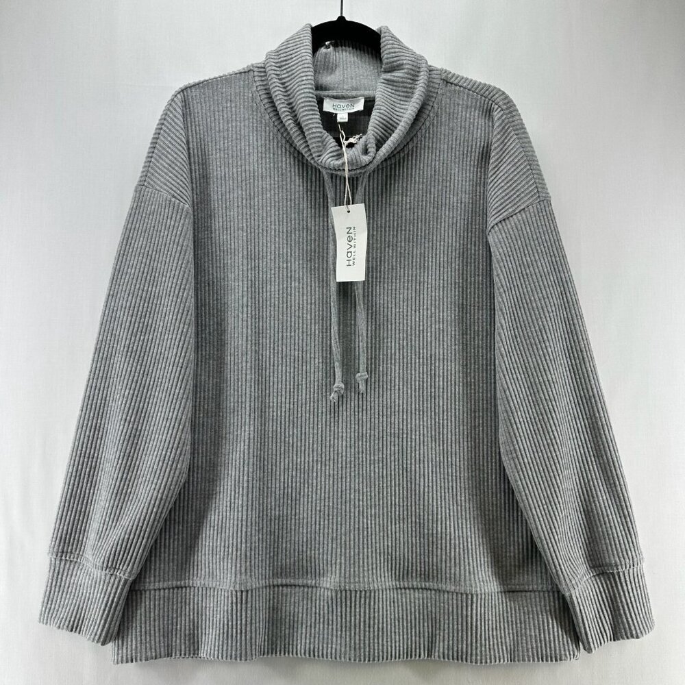 Haven Well Within Sweatshirt Size L Ribbed Turtleneck Jumper Pullover Gray